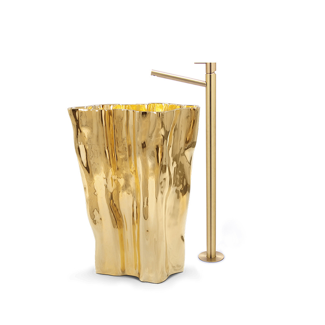 Goldfarbenes Waschbecken aus Edelstahl